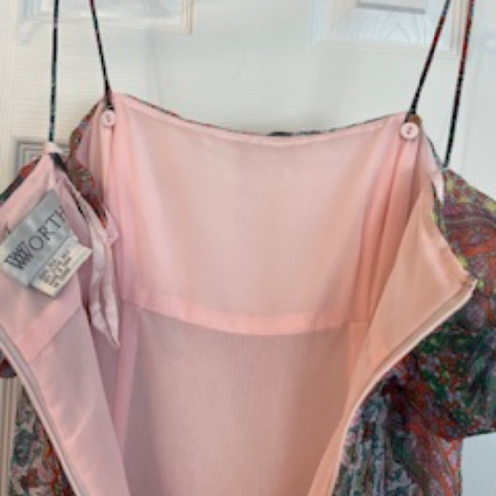 Worth New York Womens Size 4 Maxi Dress Silk Chiffon Pink Red Patchwork Floral - Picture 5 of 9